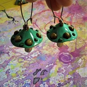 Dangly Turquoise Mushroom Earrings